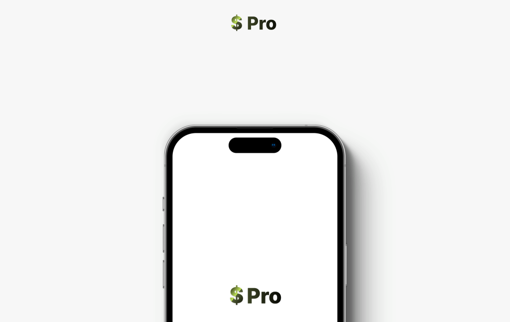 Image showing the top part of a smartphone with a logo displaying '$ Pro' at the top and center of the screen. This branding is for a savings and banking app designed for the elderly.